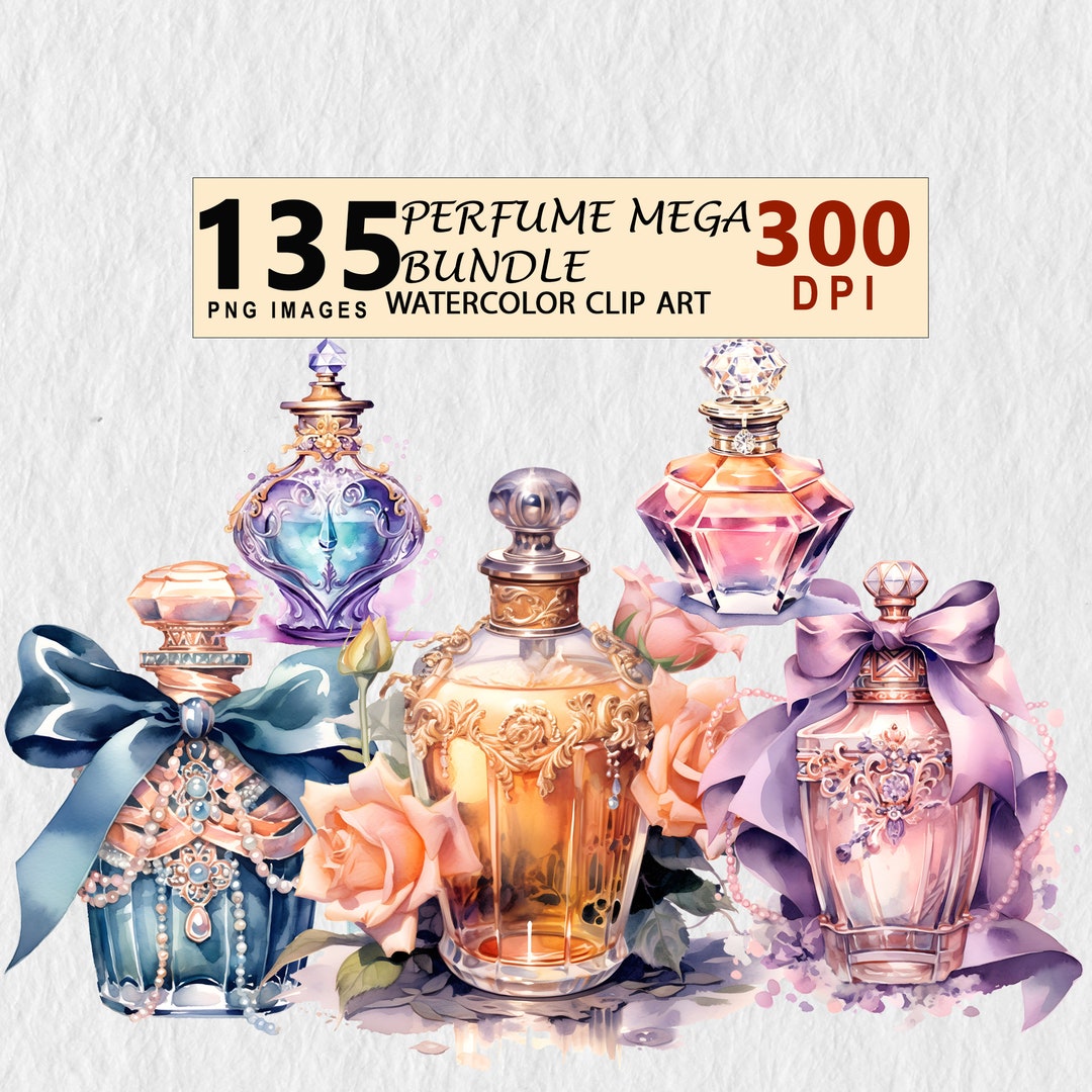 Perfume Mega Bundle Watercolor Clipart PNG Nursery Wall Art Digital ...