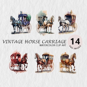 Illustrazione scaricabile dell'acquerello della carrozza a cavalli vintage Elemento PNG trasparente Arte della parete, Invito, Adesivi con licenza gratuita per maglietta con tazza