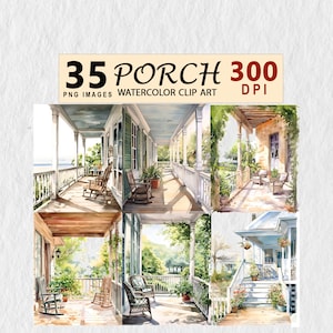 House Porch Watercolor Clipart Digital Art Transparent PNG Download Clip Art Illustration Commercial License Invitation Mugs Tshirt Sticker