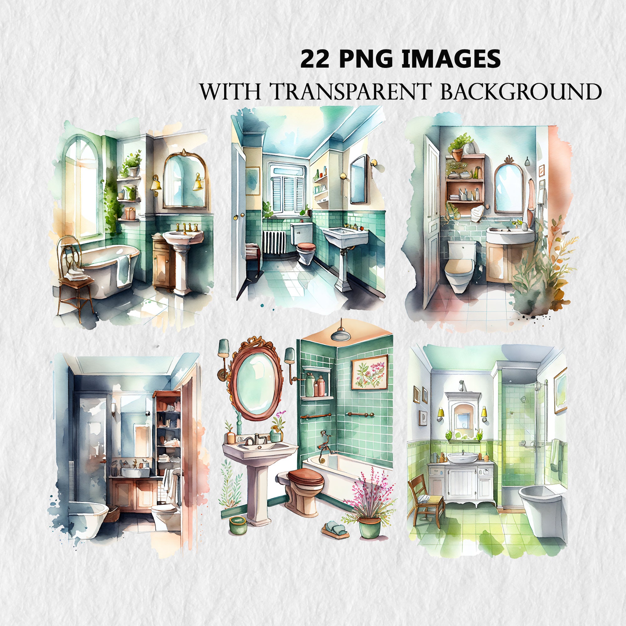 Bathroom Clipart Watercolor Clipart Element Illustration - Etsy