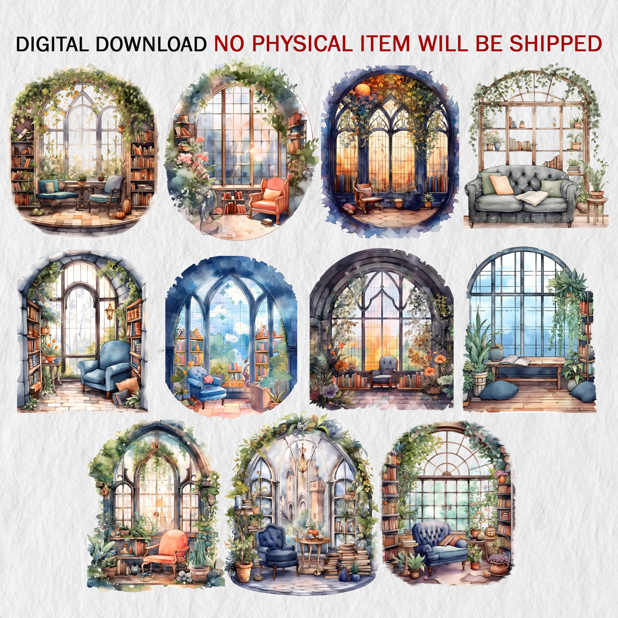 Window Library Bundle Watercolor Clipart Illustration - Etsy