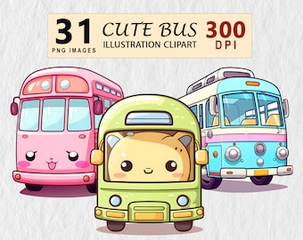 Schattige bus aquarel clipart digitale kunst transparante PNG bundel downloaden illustratie commerciële licentie uitnodiging mokken tshirt stickers