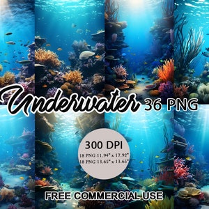 Underwater Watercolor Clipart PNG Nursery Wall Art Scrapbooking Digital Planner Junk Journal Invitation Tshirt Commercial License Sticker