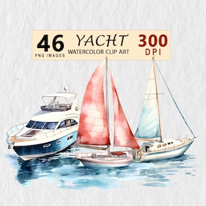 Jacht aquarel clipart digitale kunst transparante png download clip art illustratie commerciële licentie uitnodiging mokken tshirt stickers