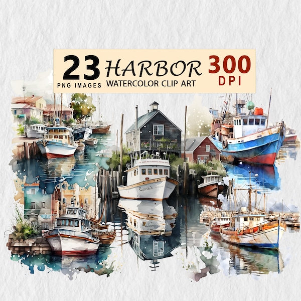 Harbor Watercolor Clipart Bundle Illustration Transparent PNG Download Bundle Wall Art Invitation TShirt Free Commercial License Stickers