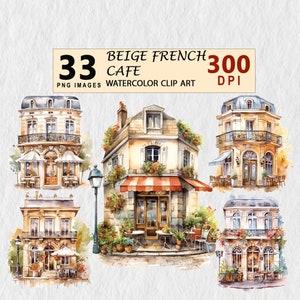 Beige Französisch Cafe Aquarell Clipart PNG Digital Download Planer Wand KUNST Herunterladbare Cute Bundle Element Free Licence Wand Kunst Aufkleber