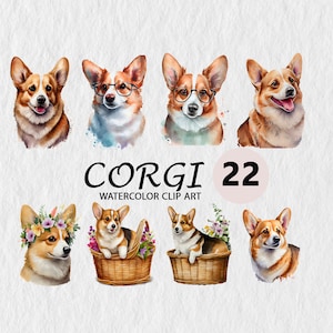 Corgi mignon chien Clipart PNG Portrait de chien aquarelle race de chien chiot Clip Art licence commerciale gratuite Illustration élément Transparent autocollant