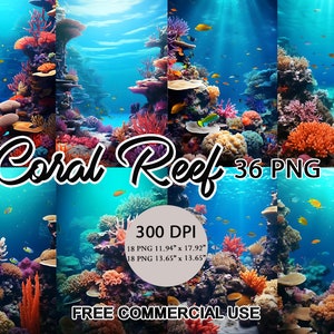 Coral Reef Watercolor Clipart Digital Art PNG Download Clip Art Illustration Commercial License Invitation Mugs Tshirt Sticker