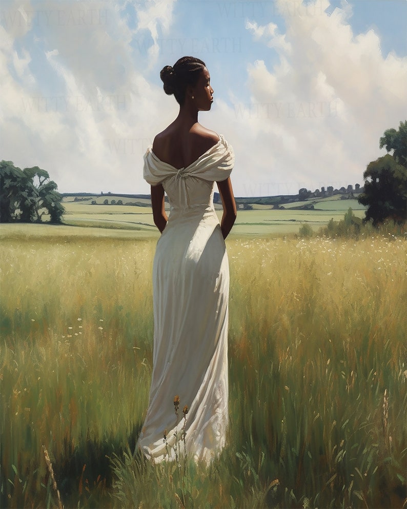Digital Oil Painting of a Black Woman on a Lush Green Landscape ...