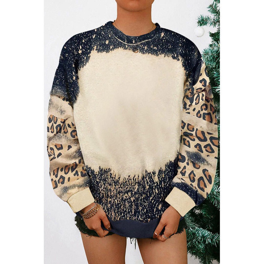 Pre-Order Leopard Print Drop Shoulder Slit Oversized Sweatshirt main image 1