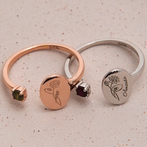 Custom Birth Flower Ring / Personalized Birthstone Jewelry / Personalized Gift For Her / Unique Gift/ Rings For Women / Birthday Gift