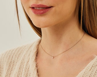 Extra kleine Diamant Halskette, zierliche Gold oder Silber Halskette, Rose Gold Halskette, Halsketten für Frauen, Minimalistischer Schmuck, Statement Halskette