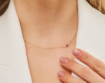 Collana con pietra portafortuna in argento sterling, delicata collana in oro per la mamma / Gioielli con pietra portafortuna / Gioielli personalizzati per donna