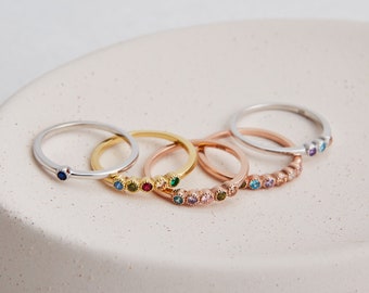 Mothers Ring 2, 3, 4, 5, 6 Stone Stackable Rings for Women, Mothers Day Gift, Personalized Gift for Her, Dainty Minimalist Gold Ring