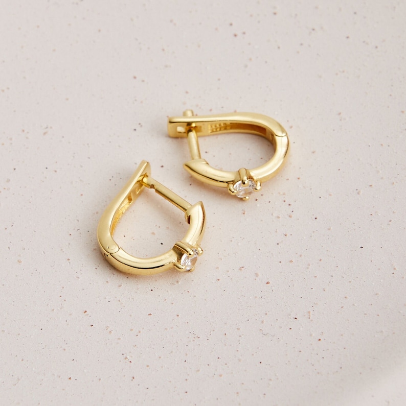 Diamond Huggie Earrings / Minimalist Earrings by LouWe Jewelry / Hoop Earrings Hoops image 6
