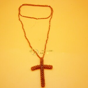 Beaded Necklace Jewelry - Elegant Hessonite Cross Pendant Necklace - Hessonite Jewelry - New Year Gift - Cross Pendant