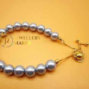 June Birthstone Pearl Bracelet - 925 Sterling Silver & Gold Plated Slider - Adjustable Jewelry - Bridal Jewelry