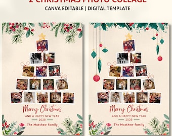 Christmas Tree Photo Template, Christmas Tree Collage, Christmas Photo Collage, photo collage family, Christmas Photo Card, Holiday Card.