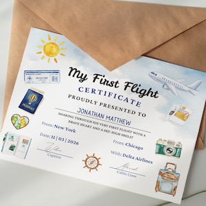 My First Flight Certificate, Baby First Flight, Certificate for Baby, Toddler's Award Surprise Vacation Gift, Self Editable Template.