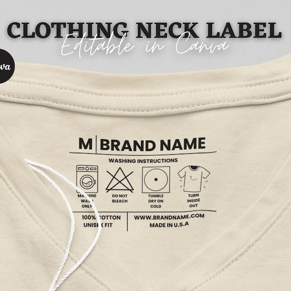 Clothing Neck Label Template, Custom DIY, Canva, Editable Template, Canva file ONLY, Small Business, Editable label, Shirt tag, Canva Label