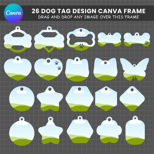 Dog Bone Clipart, Make Your Own Dog Tag on CANVA with Easy Drag, Fillable Pet Collar, Drop Editable Canva Frame Template Bundle Dog Bone PNG