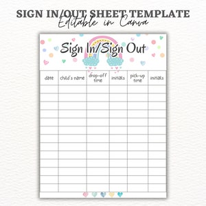 Boho Rainbow Iniciar sesión / Cerrar sesión Hoja de inicio de sesión de guardería, Preescolar, Día de la Madre, Campamento de verano, Iniciar sesión en VBS, Guardería en casa, Canva