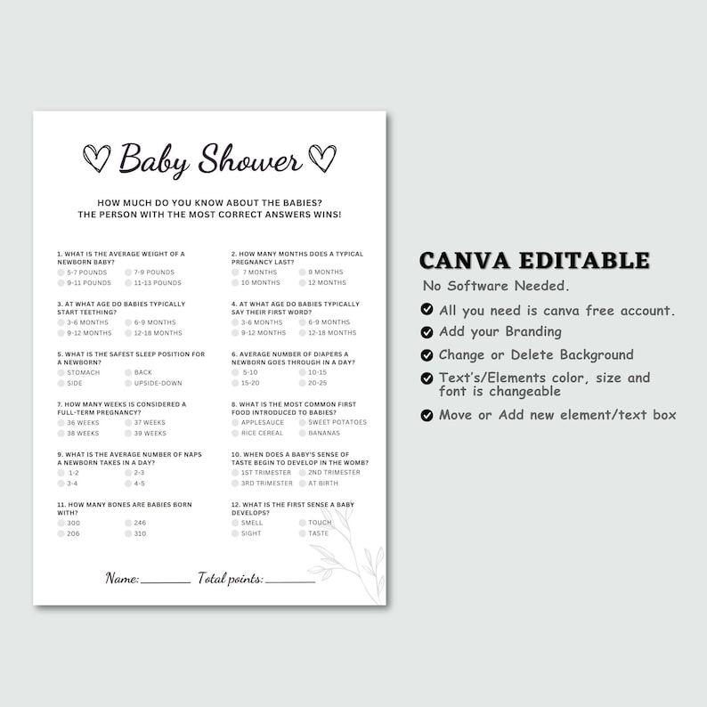 Baby Shower Trivia Game Baby Shower Games Baby Shower Trivia Template