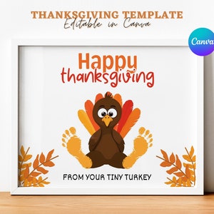 Happy Thanksgiving van Your Little Turkey Footprint, herfstkalkoen, kinderdagverblijf, doe-het-zelfherinnering, bewerkbaar canvas.