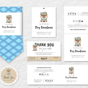 Modelo de etiqueta editável para bandana para cachorro, etiqueta pendurada para bandana para animais de estimação DIY, etiqueta dobrável, etiqueta envolvente, itens feitos à mão, arquivos PDF Canva para impressão