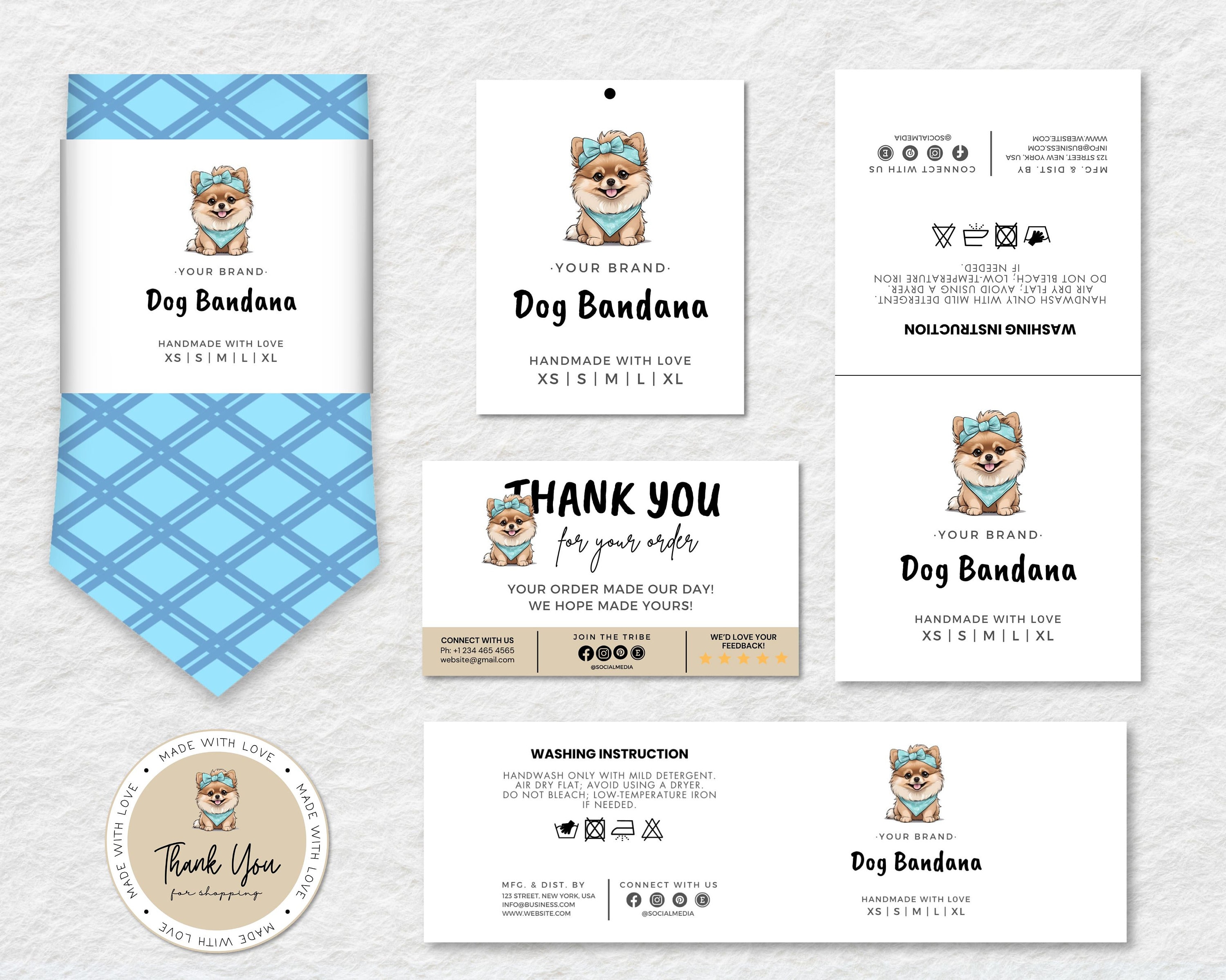 Editable Dog Bandana Label Template, DIY Pet Bandana Hang Tag, Fold over Tag, Wrap Label, Handmade Items, Printable Canva PDF files