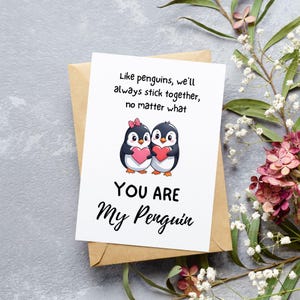Afdrukbare jubileumkaart, verjaardagscadeau schattig romantisch stel, jij bent mijn pinguïn, jubileumkaart hem, jubileumcadeau haar.