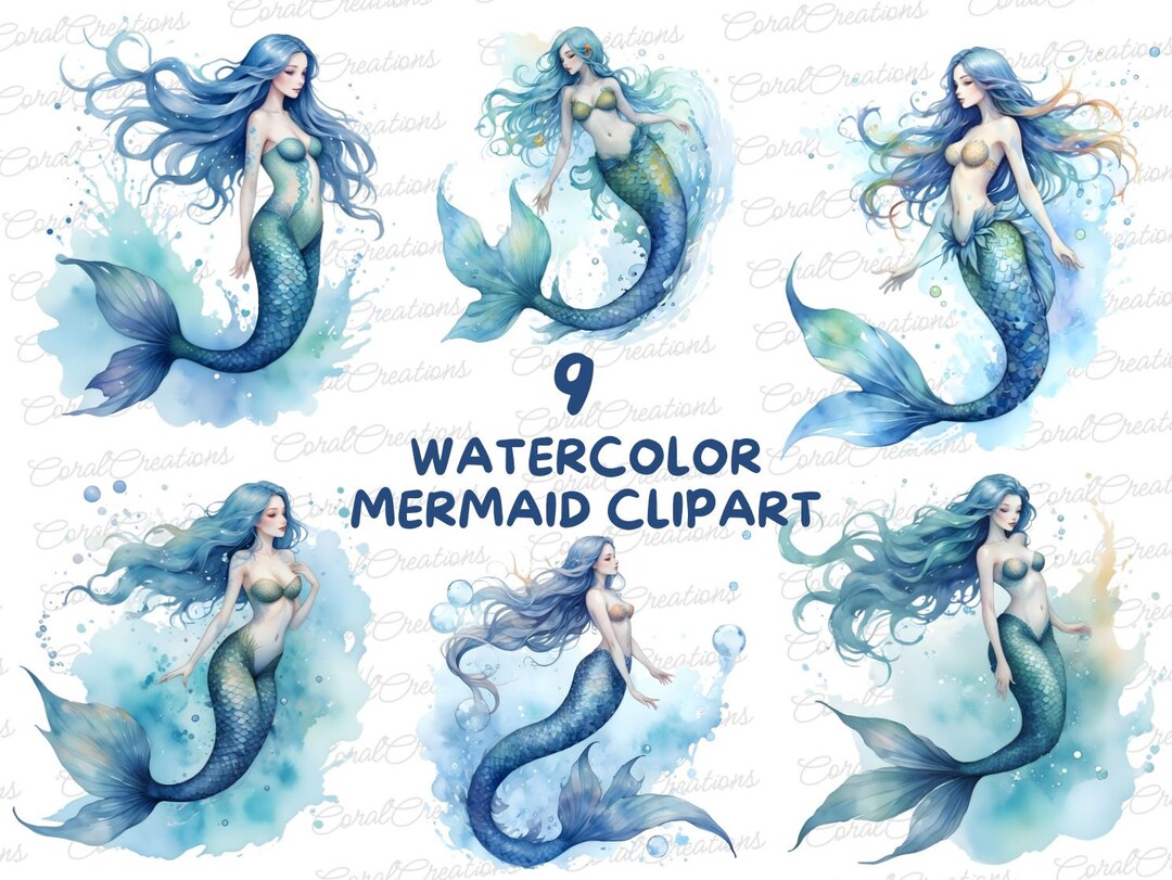 9 Watercolor Mermaid Clipart | Mermaid Fashion | Mermaid Clip Art ...