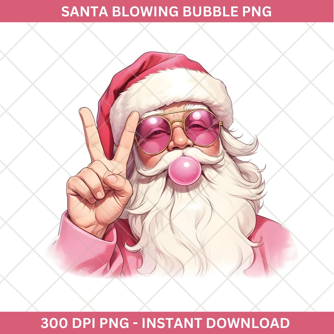 Retro Santa Christmas Blowing Bubble PNG, Funny Santa With Sunglasses ...