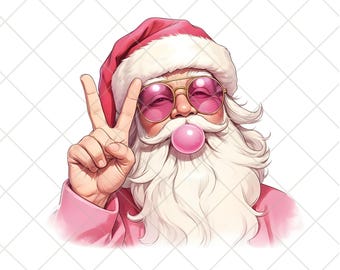 Retro Santa Christmas Blowing Bubble PNG, Funny Santa with Sunglasses, Retro Christmas Png, Vintage Merry Christmas PNG, Christmas Shirt Png