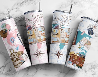 2 Travel Tumbler Wrap, Seamless 20oz Skinny Tumbler Sublimation, Vacation Tumbler, Holiday Tumbler, Adventure Tumbler, Instant PNG Download