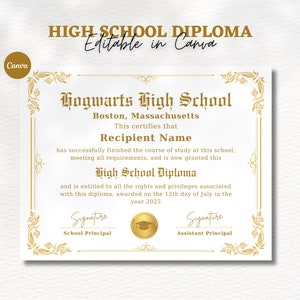 Diploma de escuela secundaria, plantilla de diploma, diploma de educación en el hogar editable en Canva, plantilla de diploma de graduación, diploma de escuela secundaria imprimible, Canva