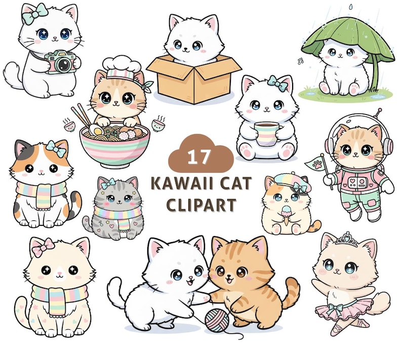 Cute Cat Digital Stickers Kawaii Goodnotes Sticker Pack Adorable ...