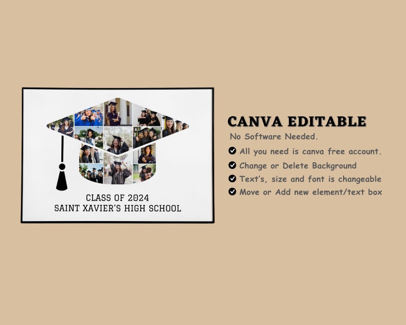 Graduation Photo Collage, Class of 2024 Graduation Collage, Graduation Cap Collage, Class of 2024, Grad Photo Senior Gift Picture Collage.