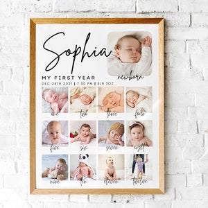 milestone birthday sign, printable baby's first year poster template, baby 1st birthday milestone board, 1st Birthday Photo Collage Sign