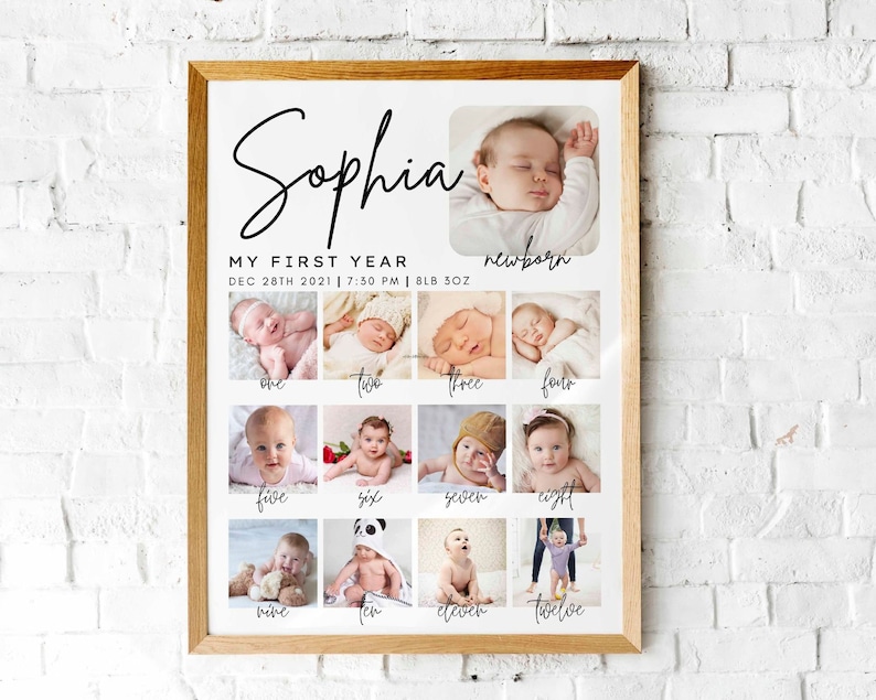 milestone birthday sign, printable baby's first year poster template, baby 1st birthday milestone board, 1st Birthday Photo Collage Sign