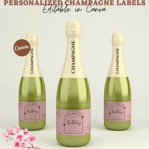Personalized Champagne Labels, Printable Birthday Champagne Sticker Label, Editable Template, DIY Printable Candle Sticker, Canva editable