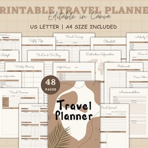 30+ page Travel Planner Printable BUNDLE, trip planner, vacation, roadtrip diary, travel templates, holiday notebook, journal, packing list