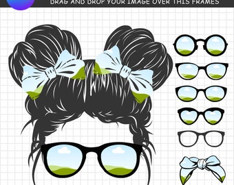 Make Your Own Messy bun hair png, Family Life Canva Frame with Easy Drag and Drop Photo, Sublimation Design PNG, Hair Sunglasses, messy bun