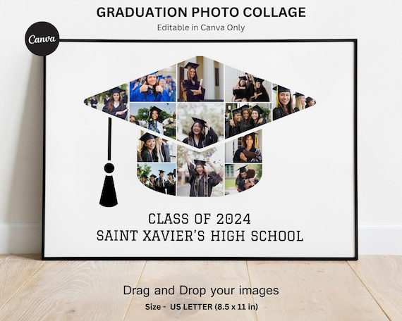 Graduation Photo Collage, Class of 2024 Graduation Collage, Graduation Cap Collage, Class of 2024, Grad Photo Senior Gift Picture Collage.