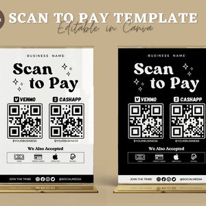 Bearbeitbares Scan-to-Pay-Zeichen QR-Code-Zeichenvorlage Canva, druckbares Zahlungszeichen, Zeichen für akzeptierte Zahlungen, CashApp-Venmo-Zeichen anpassbar