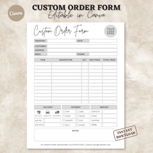 Order Form Editable | Crafters Order Form Template | Etsy Shop Craft Business Forms | Small Business Forms Instant Digital Download