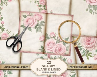 シャビー、空白の罫線入りジャーナルページ、ジャンクジャーナル用品
