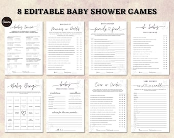 Paquete de juegos para baby shower / Trivial para baby shower / Disputa familiar / Adivina quién lo dijo, mamá o papá / Predicción sobre el bebé / Bingo para baby shower