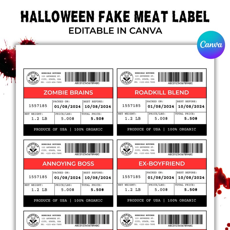 Editable Halloween Meat Labels, Horror Meat Label, Halloween Treat ...