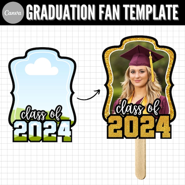 Grad Paddle Fan Template, Custom Grad Fan, Graduation Fan Template, Graduation Fan, Grad 2024, Graduation Cake Topper Template, Canva Edit